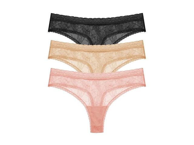 Natori Blisss Allure Lace Thong 3-Pack (Black/Cafe/Rose Beige) Women's Underwear Product Image