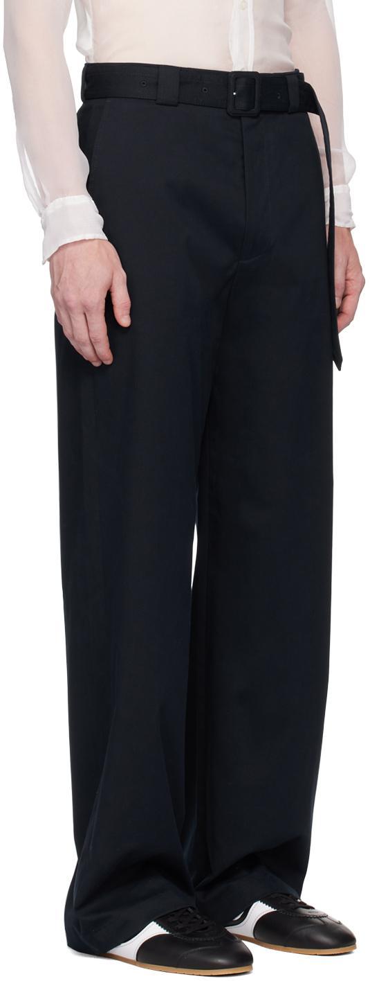 DRIES VAN NOTEN Navy Belted Trousers In 509 Navy Product Image