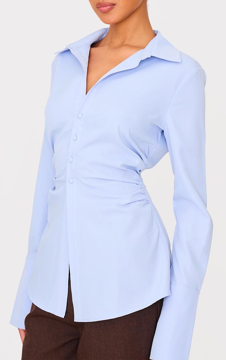 Light Blue Asymmetric Cinched Shirt Product Image