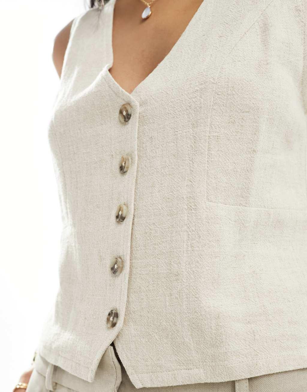 ASOS DESIGN linen look vest in natural Product Image