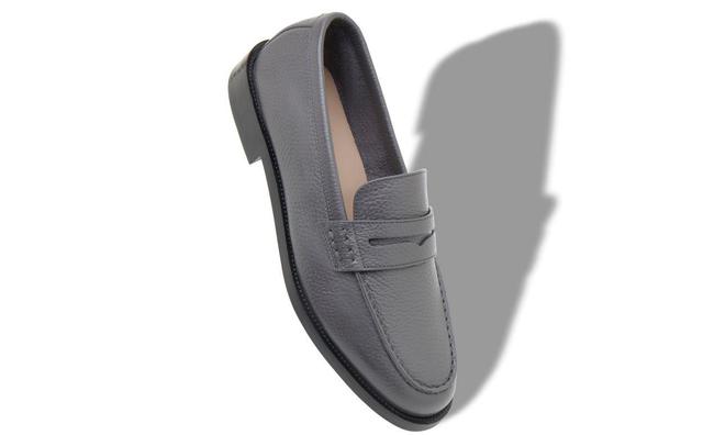 PERRY Dark Grey Calf Leather Penny Loafers Product Image