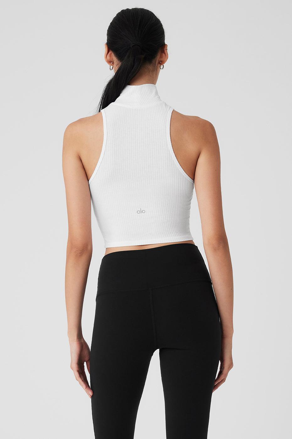 Ribbed Sea Coast Cropped Turtleneck Tank - White Female Product Image