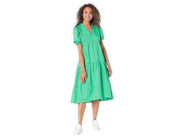 Donna Morgan Deep Ruffled V-Neck Midi Dress with Skirt Tiers (Ming ) Women's Dress Product Image