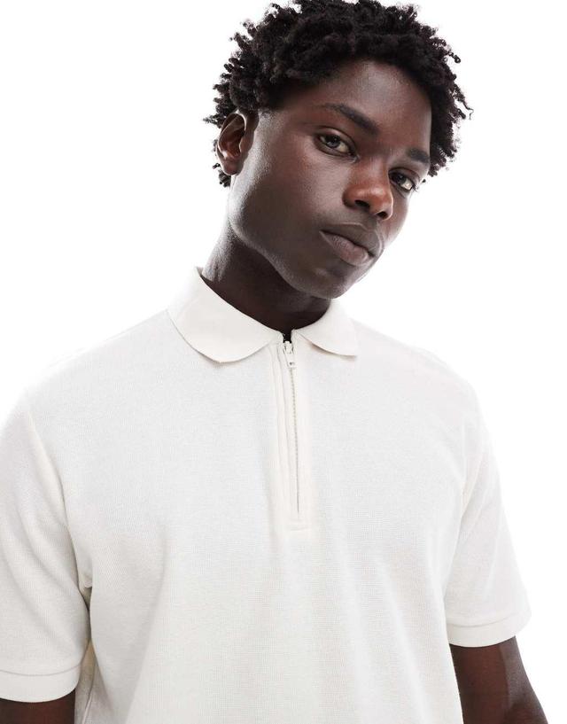 ONLY & SONS waffle texture 1/4 zip polo in off white Product Image