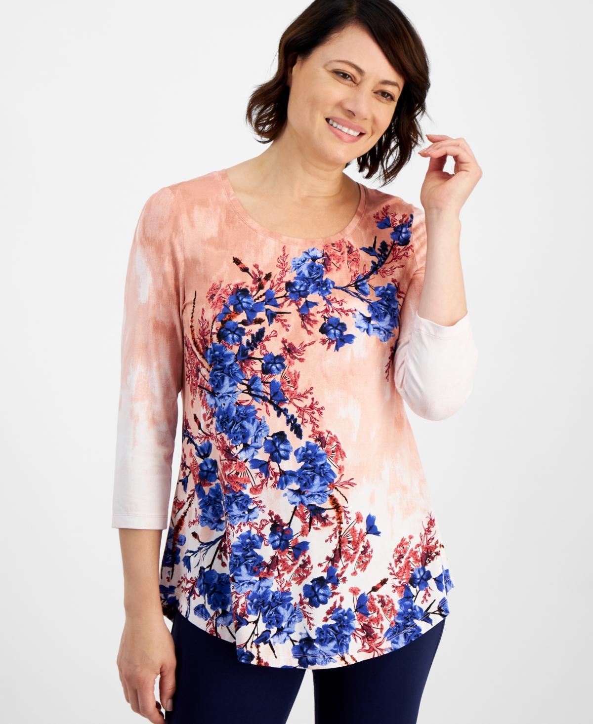 Jm Collection Womens Printed 3/4-Sleeve Top, Created for Macys Product Image