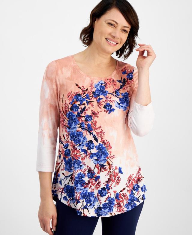 Jm Collection Womens Printed 3/4-Sleeve Top, Created for Macys Product Image