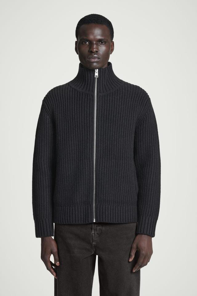 FUNNEL-NECK KNITTED WOOL JACKET Product Image