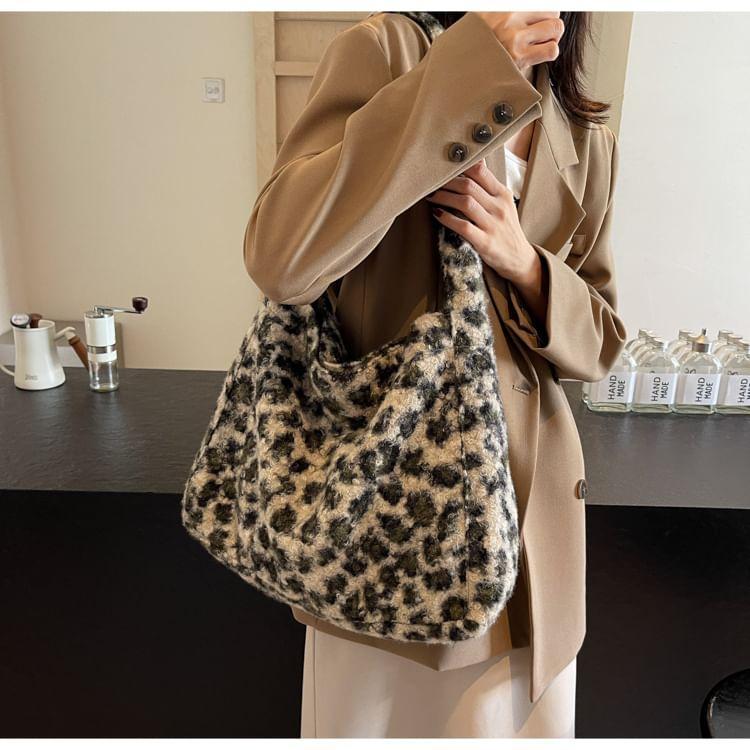 Leopard Patterned Boucle Tote Bag Product Image