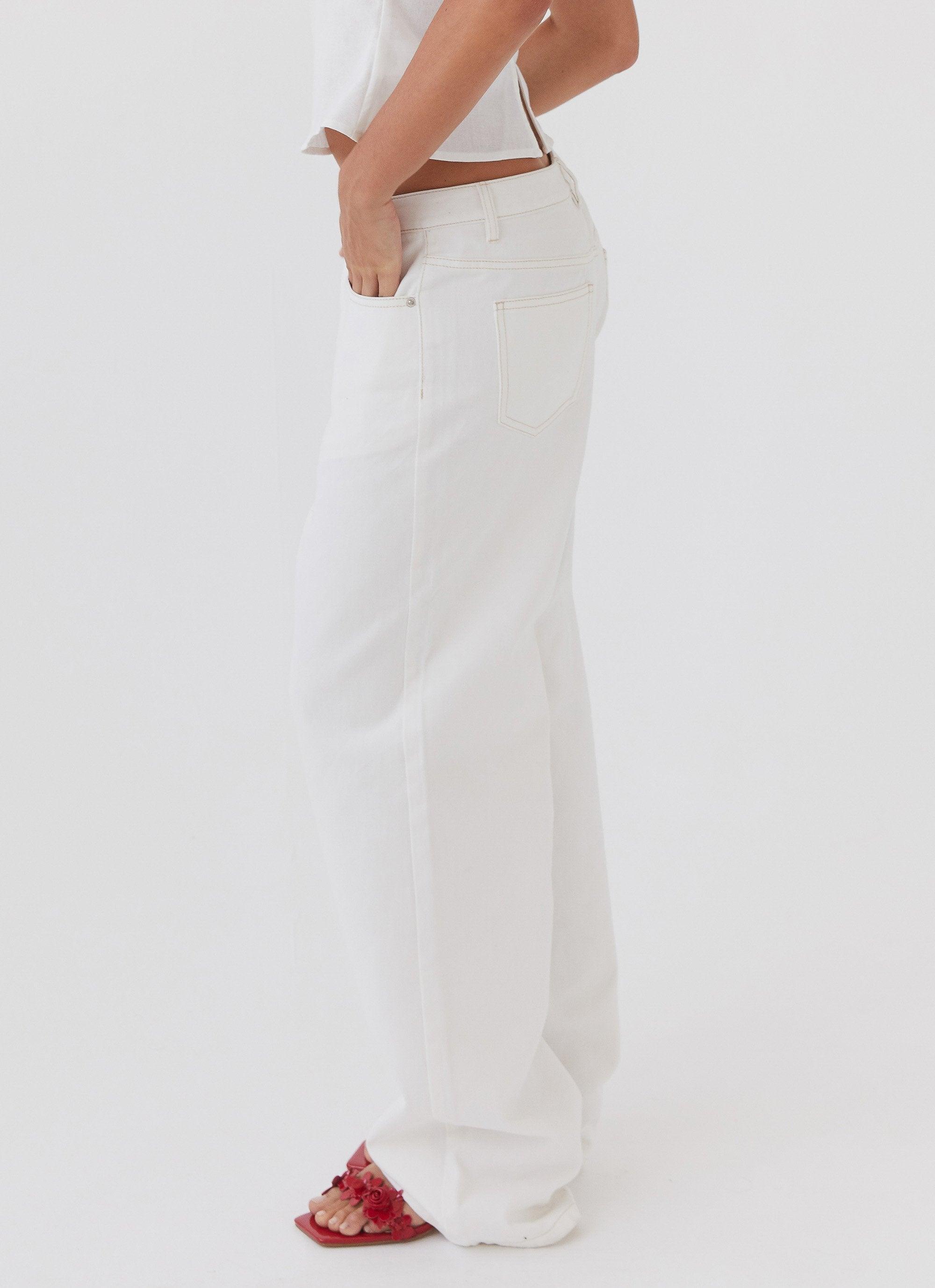 Keanna Low Rise Denim Jeans - Ivory Product Image