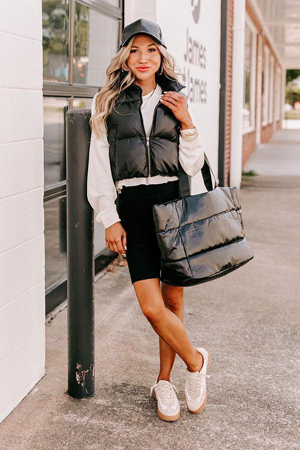 Urban Outing Faux Leather Puffer Vest in Black Product Image