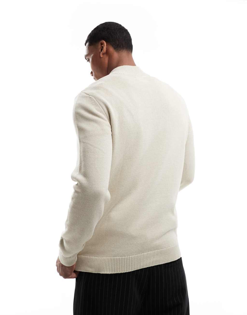 ASOS DESIGN midweight knitted quarter zip sweater in oatmeal Product Image