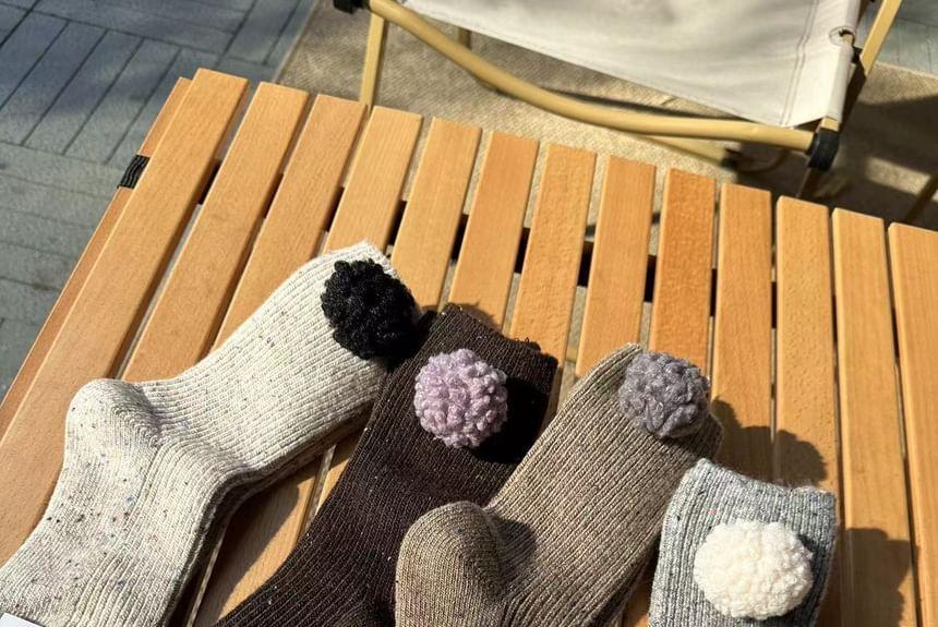 Plain Pom Pom Ribbed Socks Product Image