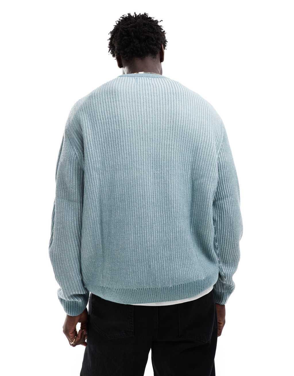 ASOS DESIGN oversized rib knit pleated fisherman sweater in blue Product Image