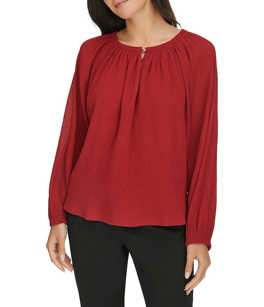 Calvin Klein Crew Neck Long Sleeves Pleated Top Product Image