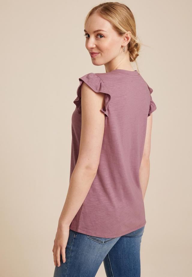 Brookside V Neck Ruffle Sleeve Tee Product Image