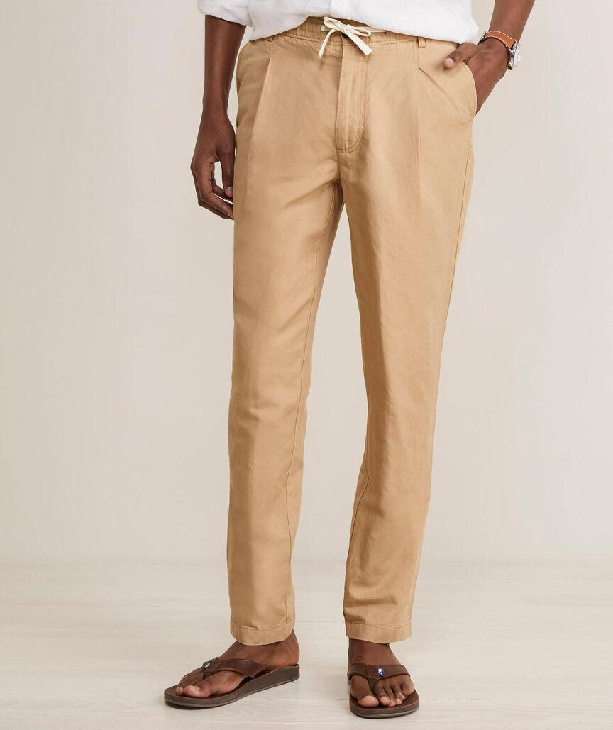 Linen-Cotton Pleated Pull-On Pants Product Image