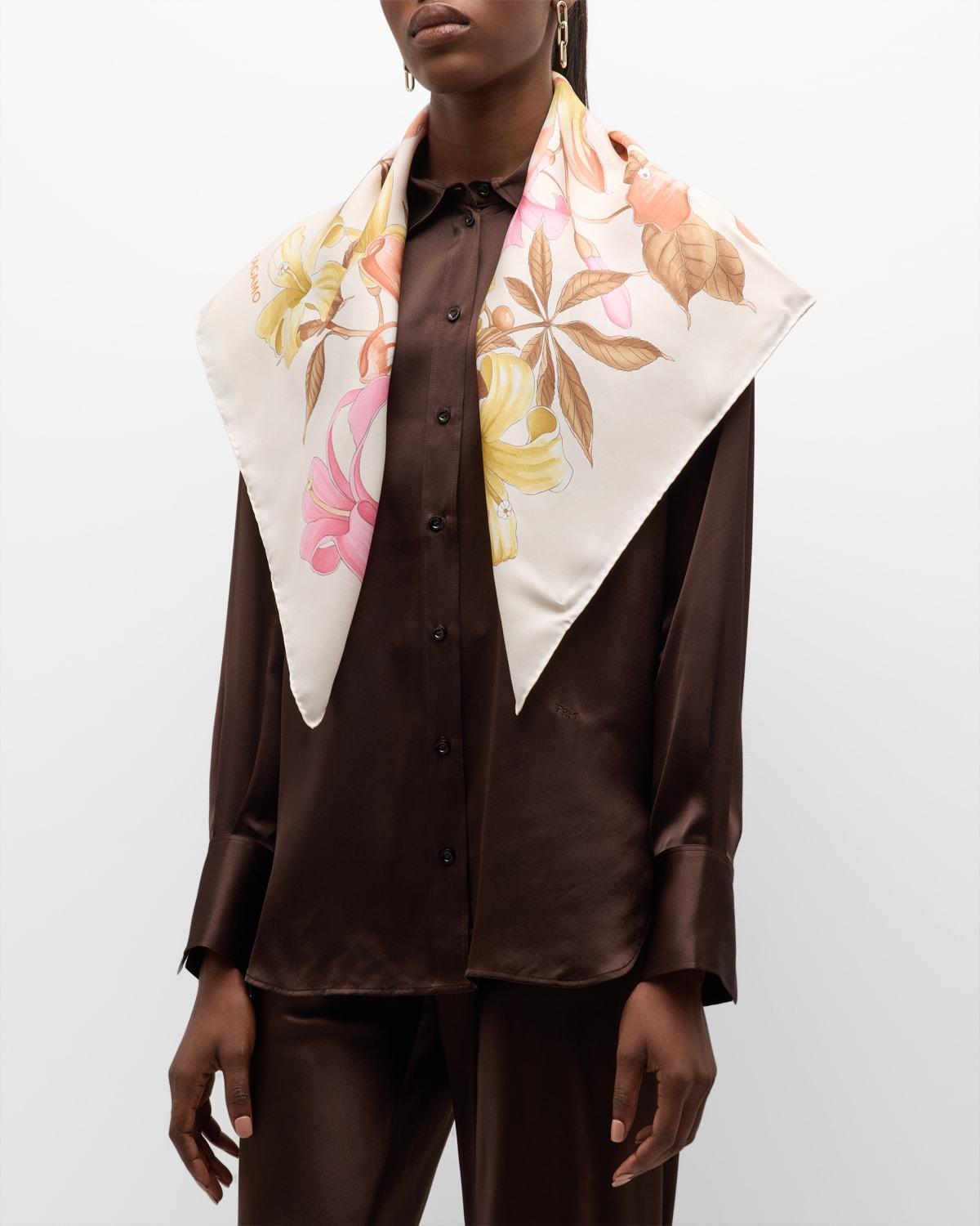 Floral Print Silk Square Scarf product image