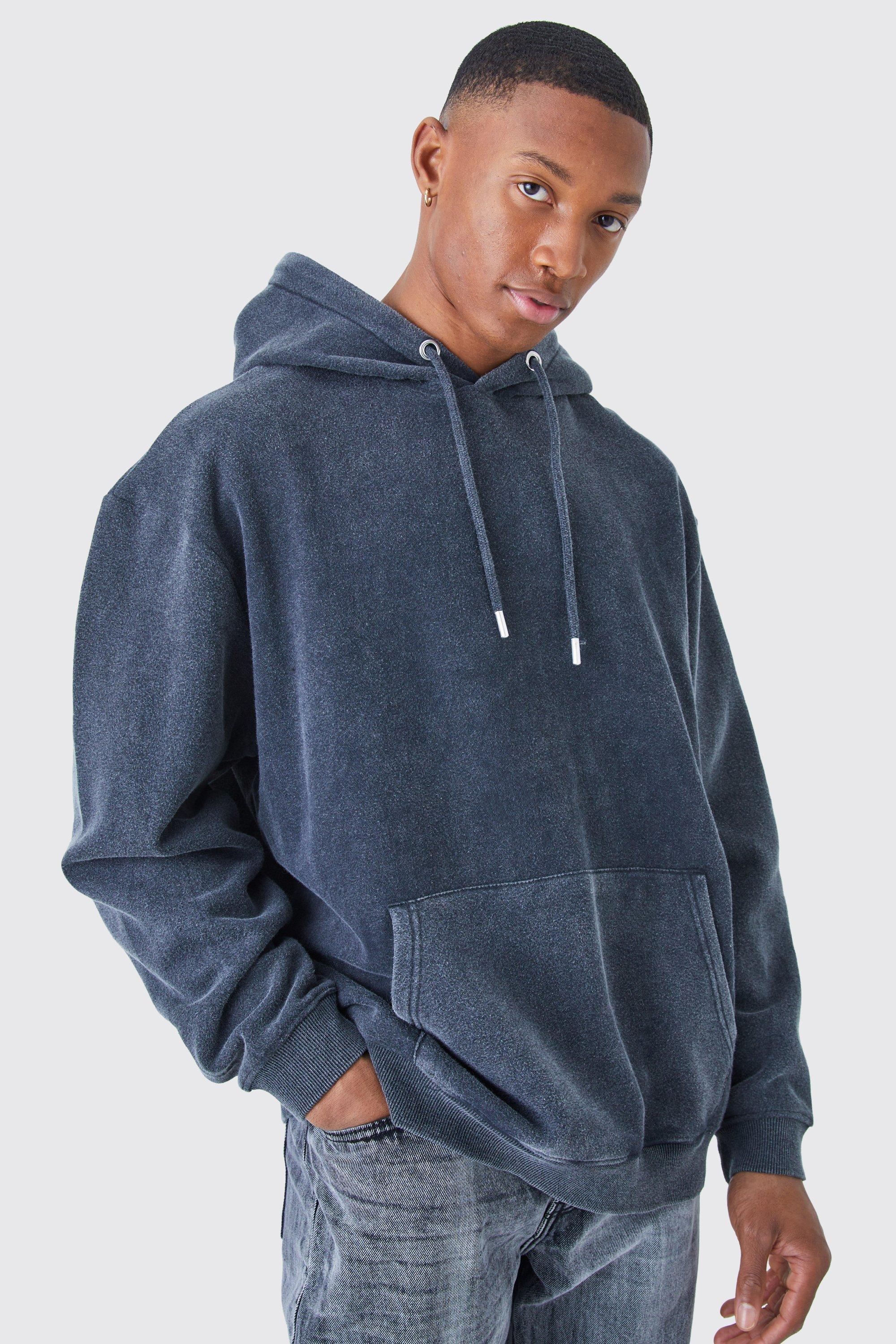 Mens Grey Oversized Acid Wash Hoodie, Grey Product Image