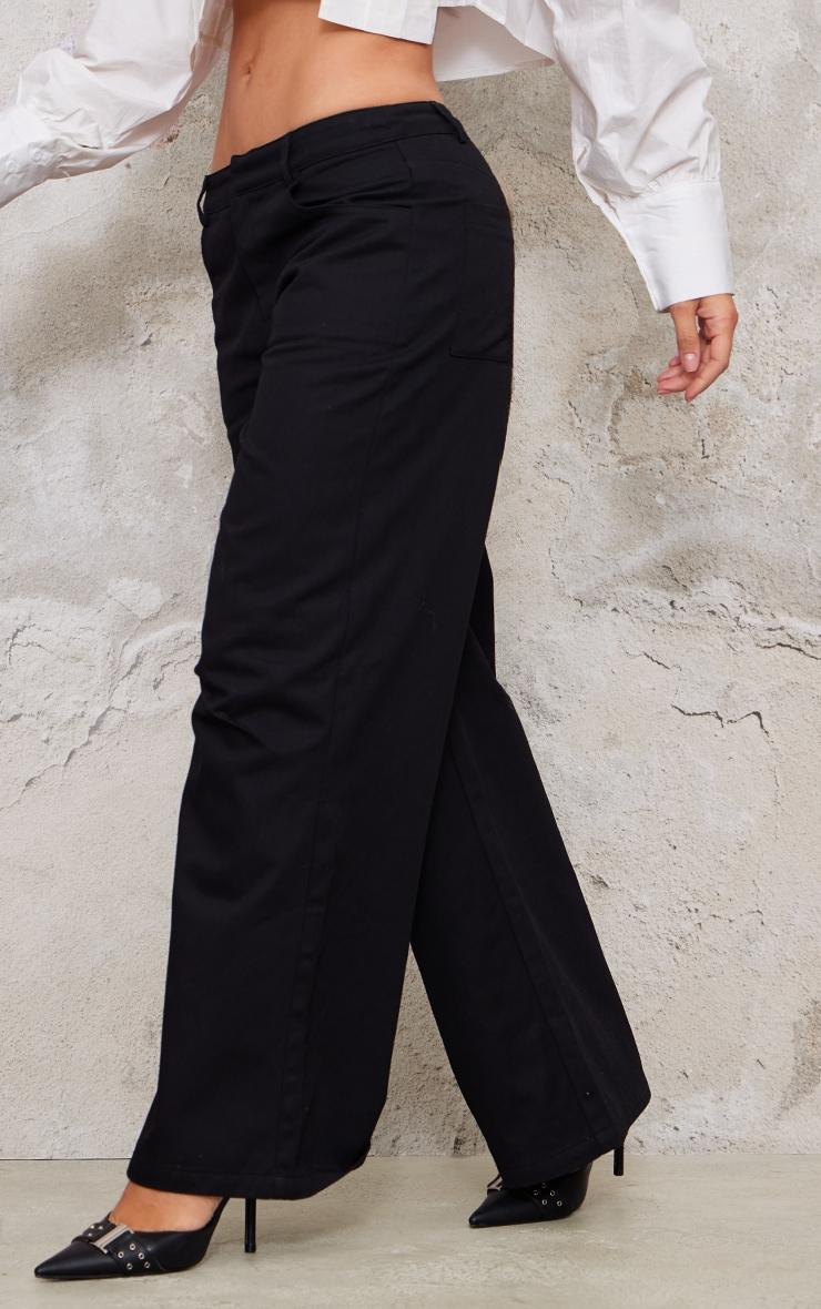  Black Low Rise Twill Wide Leg Trousers Product Image