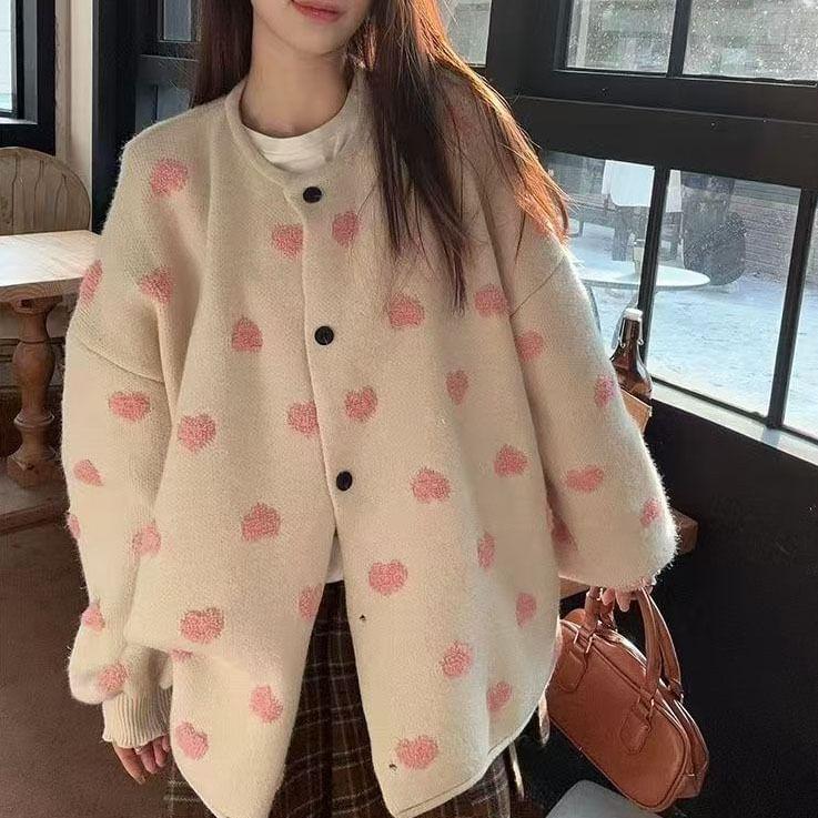 Heart Print Oversized Cardigan Product Image