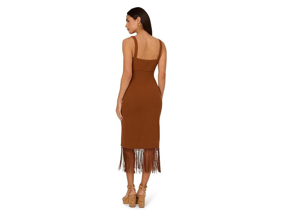 Adrianna Papell Knit Fringe Trim Midi Dress (Light Brown) Women's Dress Product Image