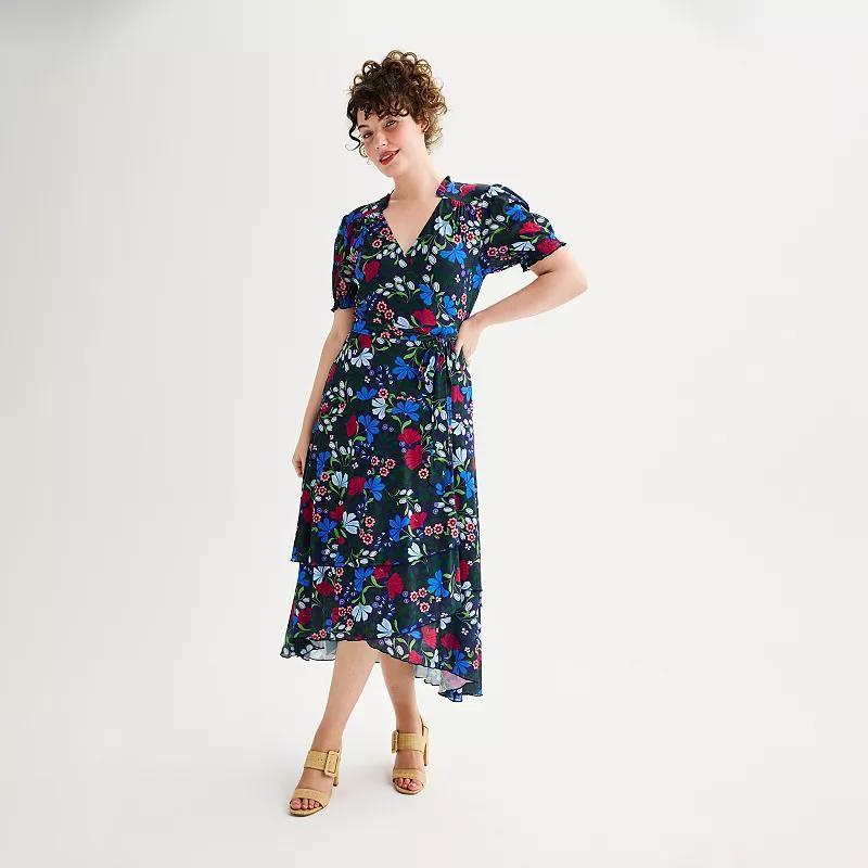 Womens Draper James Puff Sleeve Wrap Dress Blue Team Floral Product Image