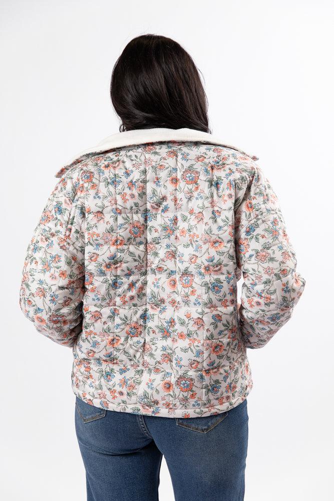 Vail Valley Pink Ivory Multi Floral Quilted Zip Up Jacket Product Image