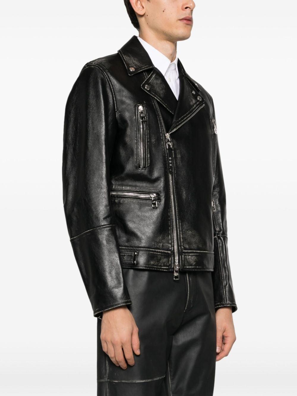 Zipped Leather Biker Jacket In Black Product Image