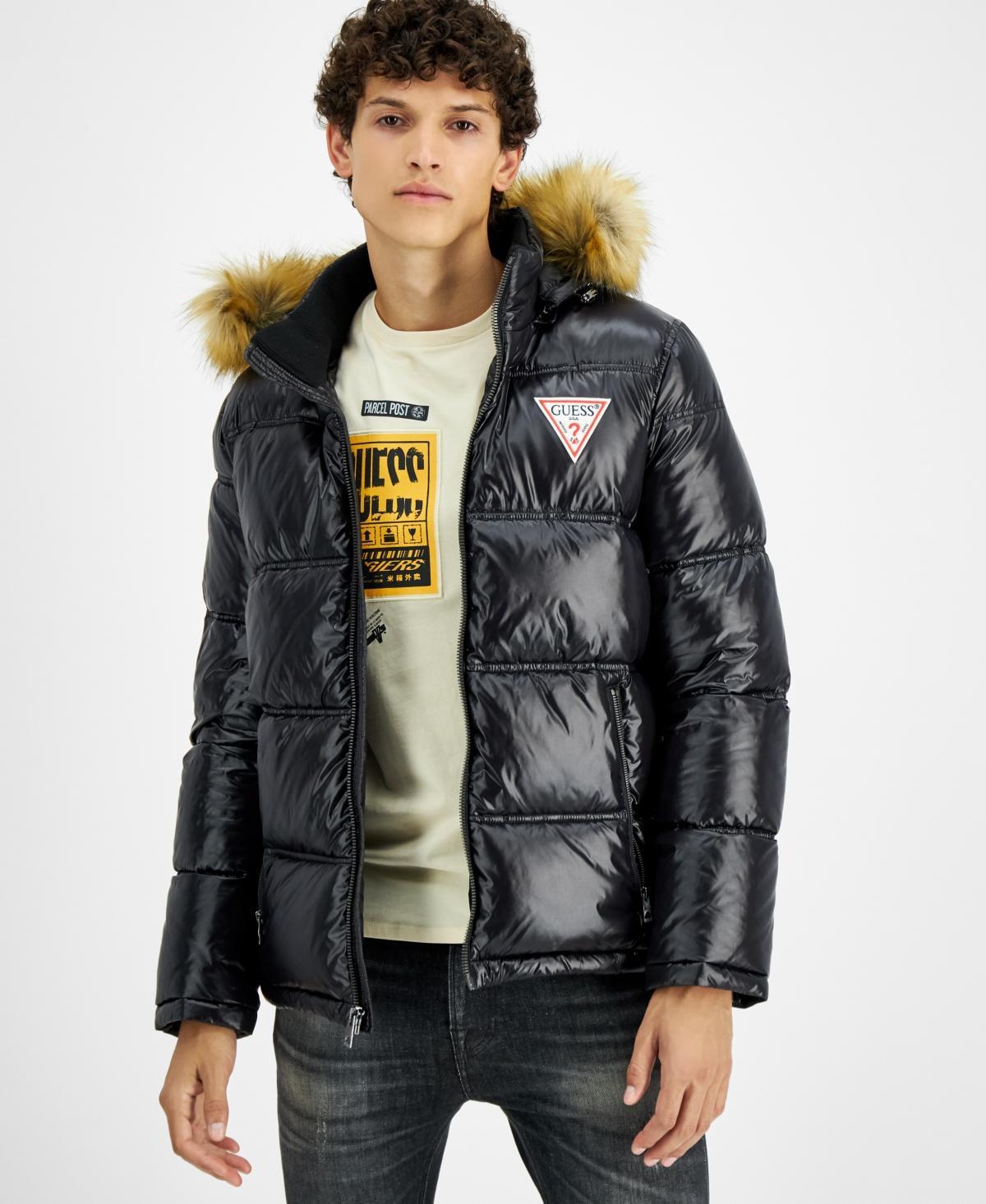 Guess Mens Puffer Jacket With Faux Fur Hood Product Image