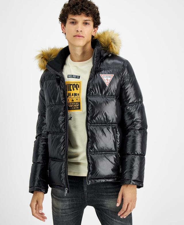 Men's Puffer Jacket With Faux Fur Hood Product Image