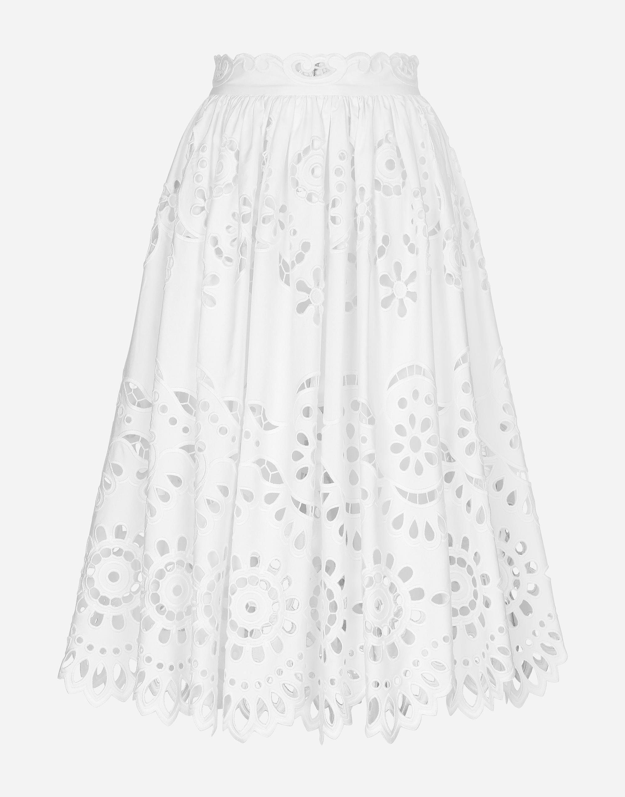 Cotton Midi Circle Skirt With Cut-out Detailing In ホワイト Product Image