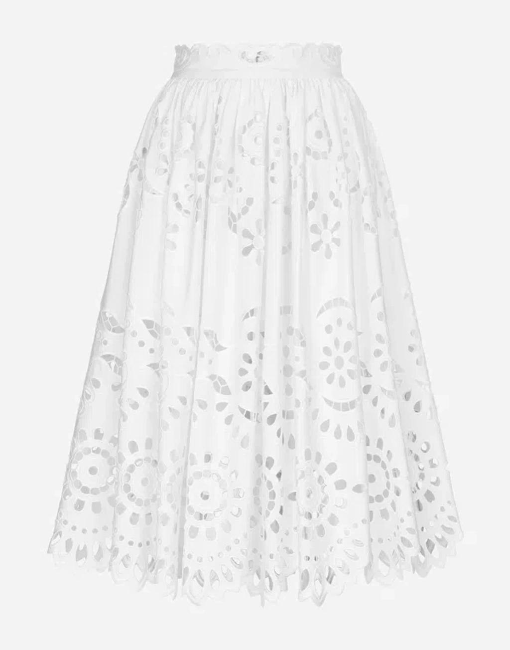 Cotton Midi Circle Skirt With Cut-out Detailing In ホワイト Product Image