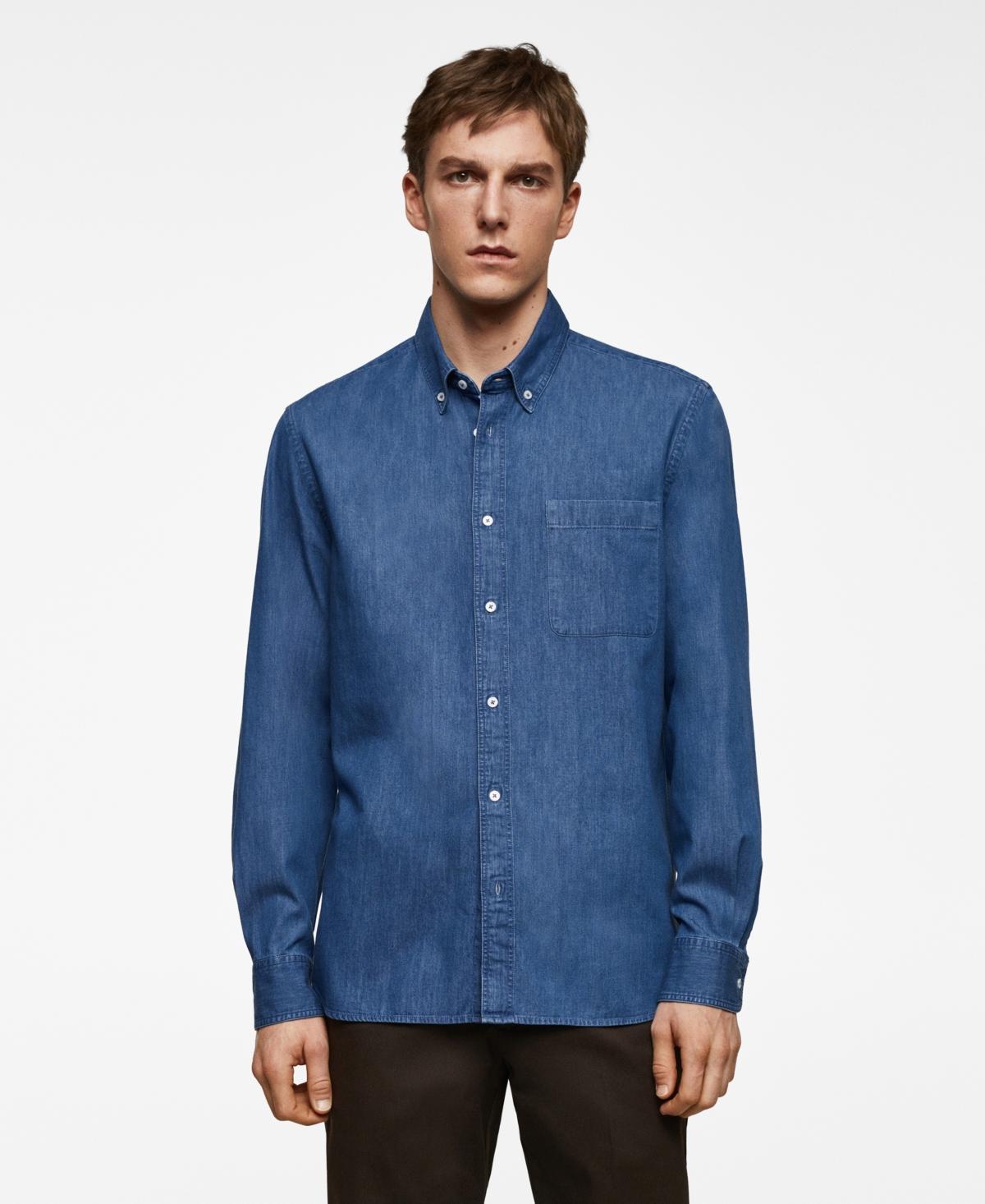 MANGO MAN - Regular-fit cotton chambray shirt medium blueMen Product Image