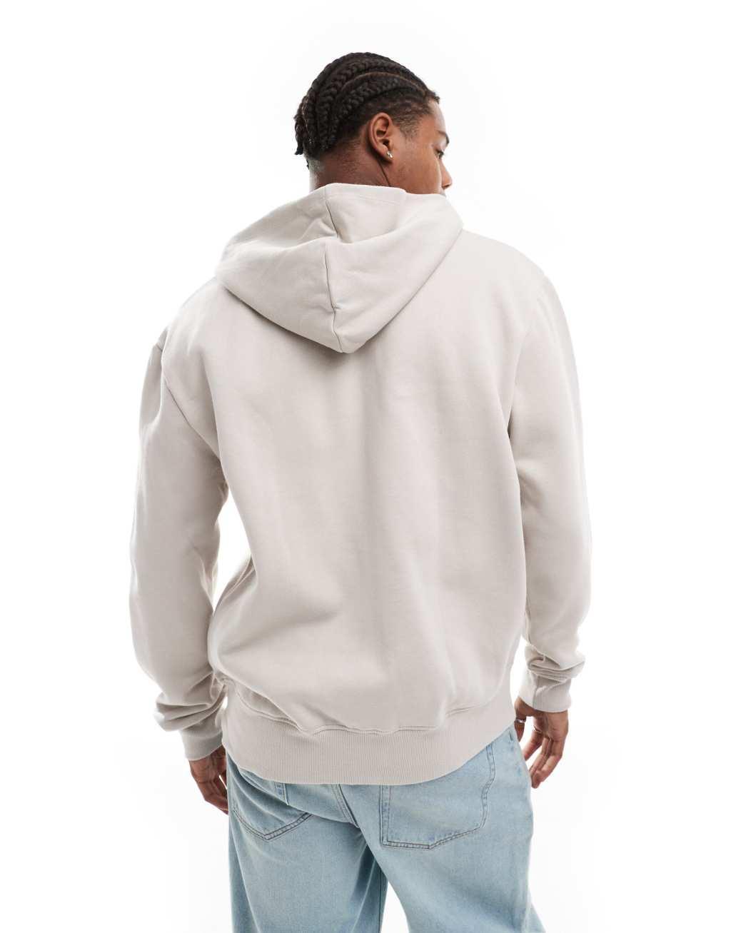 ASOS DESIGN premium heavyweight oversized zip up hoodie in light gray beige Product Image