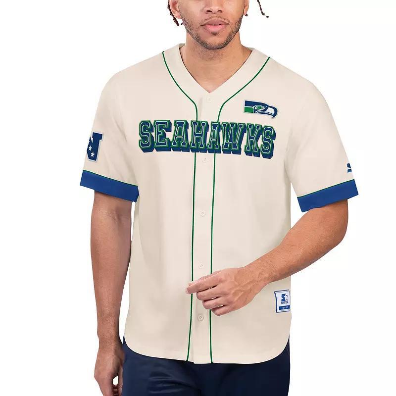 Mens Starter Cream Seattle Seahawks Relay Vintage Full-Button Baseball Top Product Image