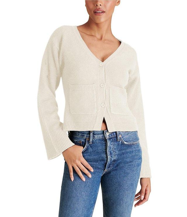 Steve Madden Odelia Knit V Neck Long Flare Sleeve Button Front Cardigan Product Image