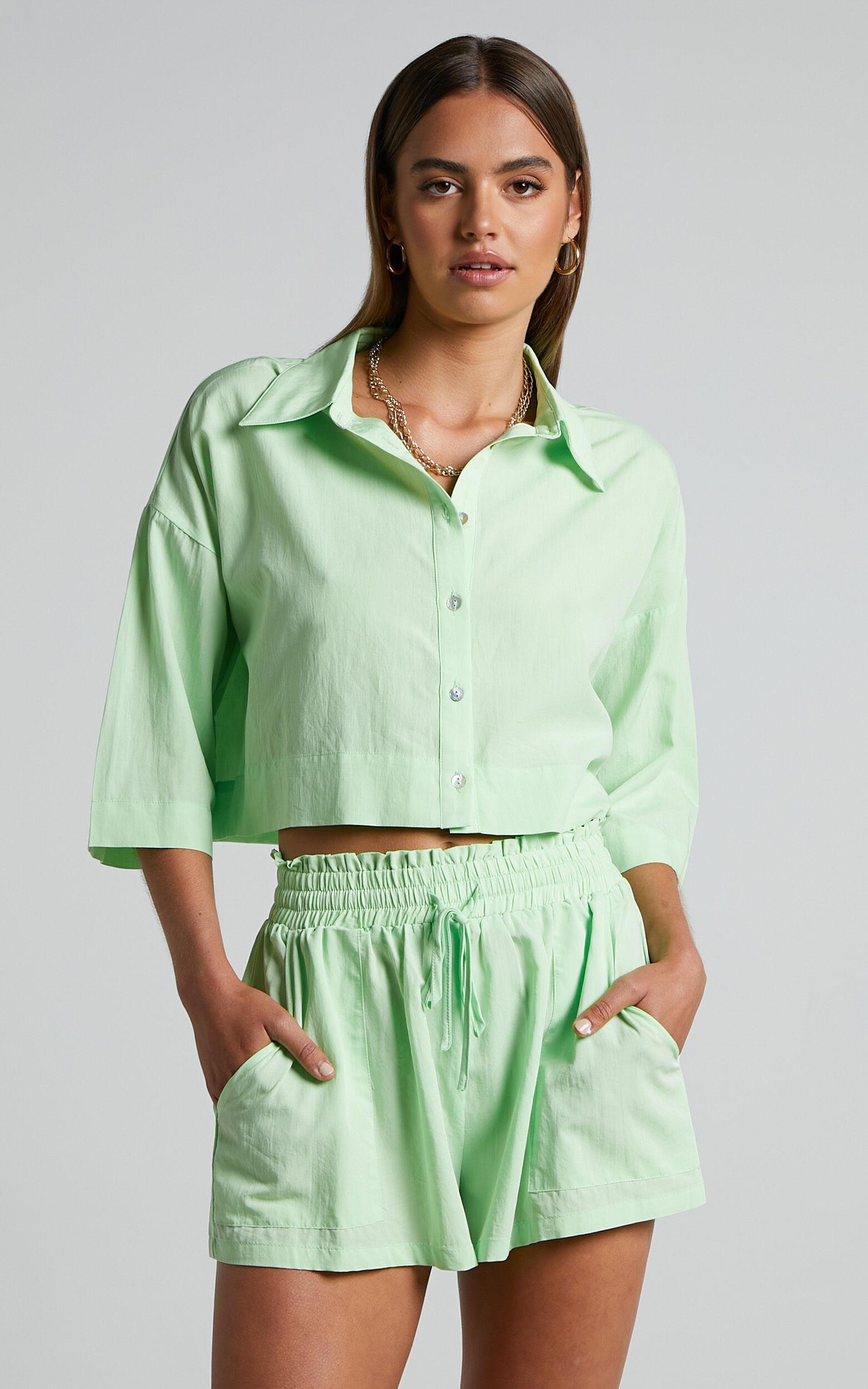 Jesmae Shorts - Paper Bag Waist Shorts in Mint Product Image