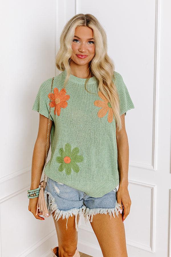 Boho Blooms Knit Top in Sage Product Image