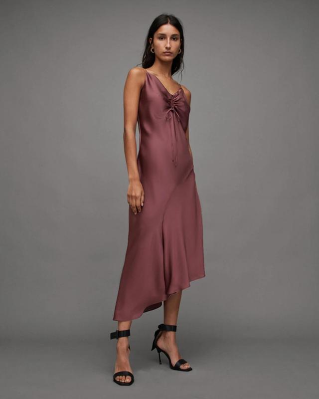 Alexia V-neck Drawstring Midi Slip Dress In Urban Mauve Purple Product Image