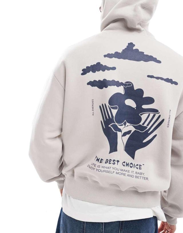 Bershka hands printed hoodie in ecru  Product Image