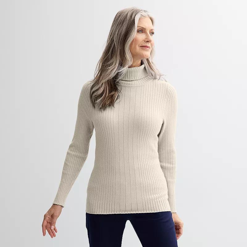 Womens Croft & Barrow Ribbed Turtleneck Sweater Beige Grey product image