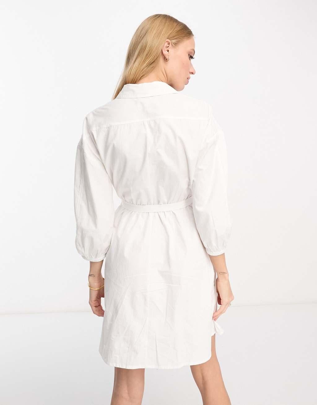 River Island belted shirt dress in white Product Image