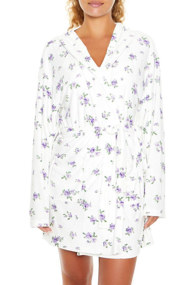 Hooded Rose Print Tie-Waist Robe | Forever 21 Product Image