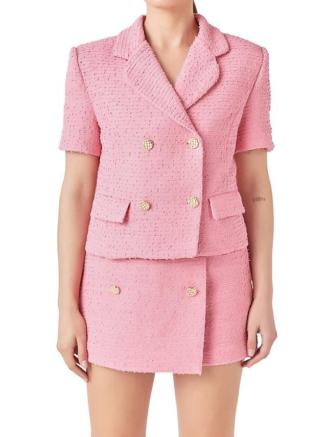 Endless Rose Double Breasted Short Sleeve Tweed Blazer Product Image