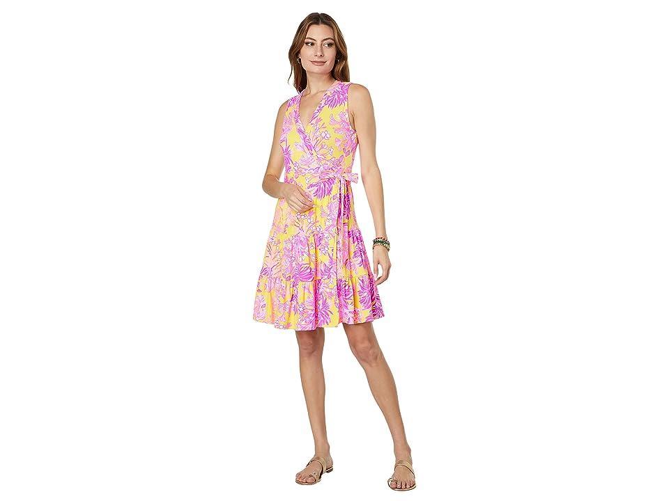 Lilly Pulitzer Folly Floral Wrap Dress (Calla Yellow Floral Coral) Women's Clothing Product Image