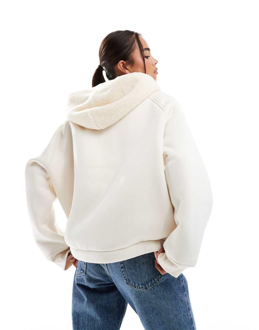 ASOS DESIGN scuba hoodie with borg hood and lining in cream Product Image