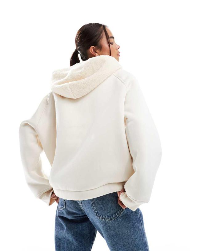 ASOS DESIGN scuba hoodie with borg hood and lining in cream Product Image