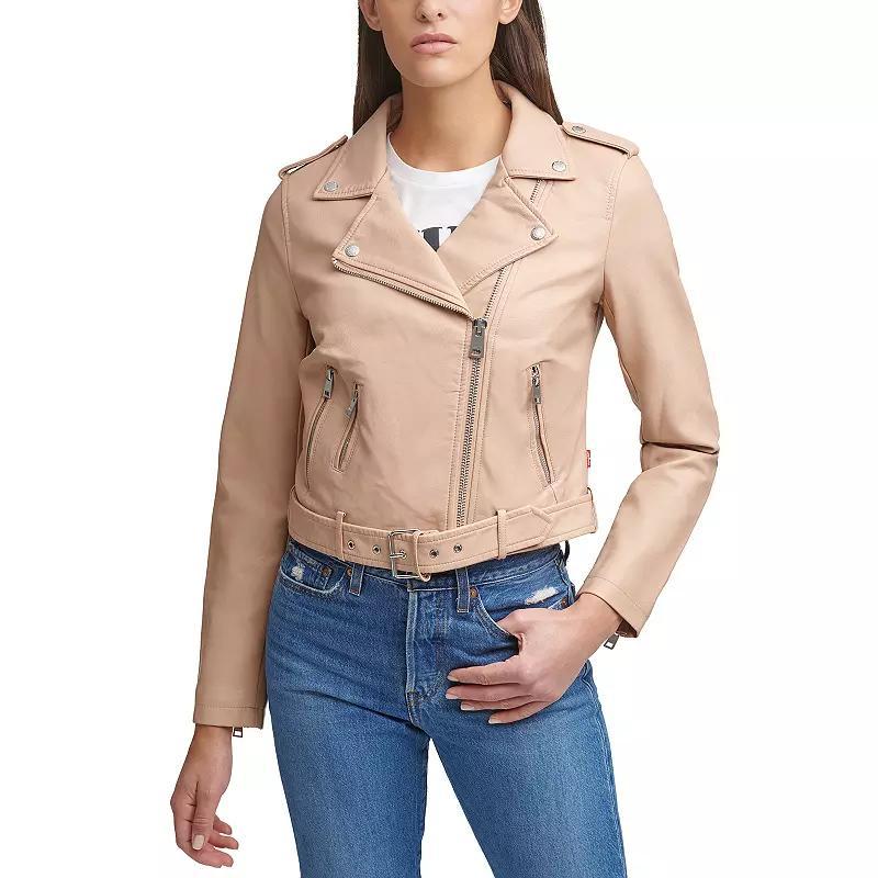 Womens Levis Belted Faux Leather Motorcycle Jacket Product Image