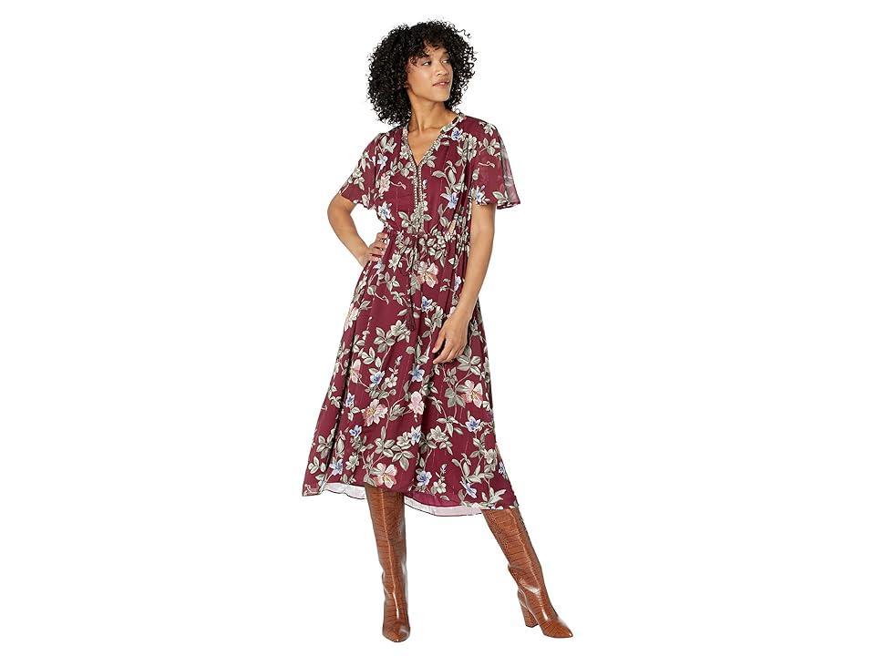 Tommy Bahama Painted Petals Midi Short Sleeve Dress (Meritage Wine) Women's Dress Product Image