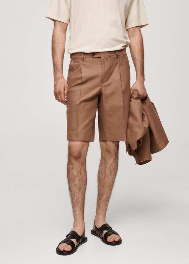 MANGO MAN - Bermuda cotton linen suit bermuda shorts burnt orangeMen Product Image